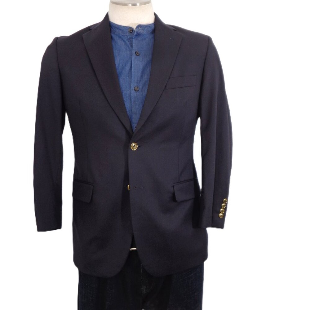 Tom James 100% Wool Midnight Blue Blazer 38R Gold Color Button